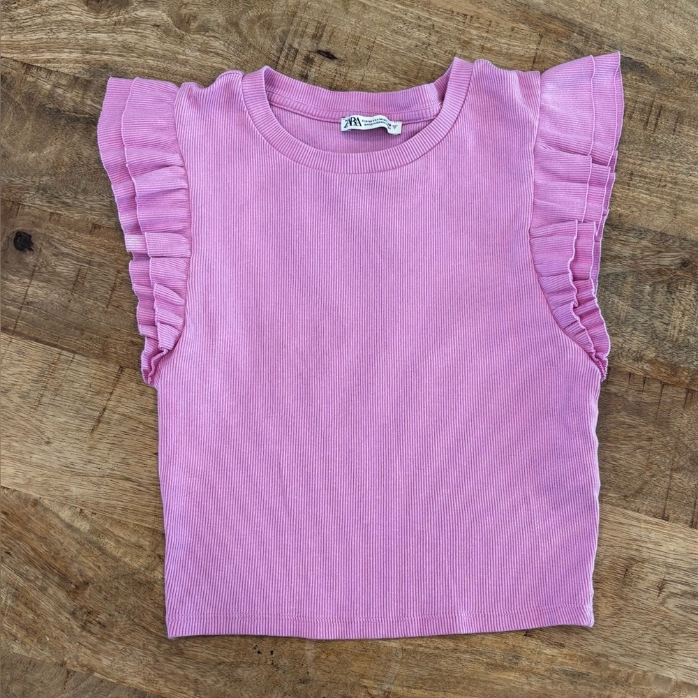 Zara Pink Ribbed Flutter Sleeve Tank Top Women’s Medium